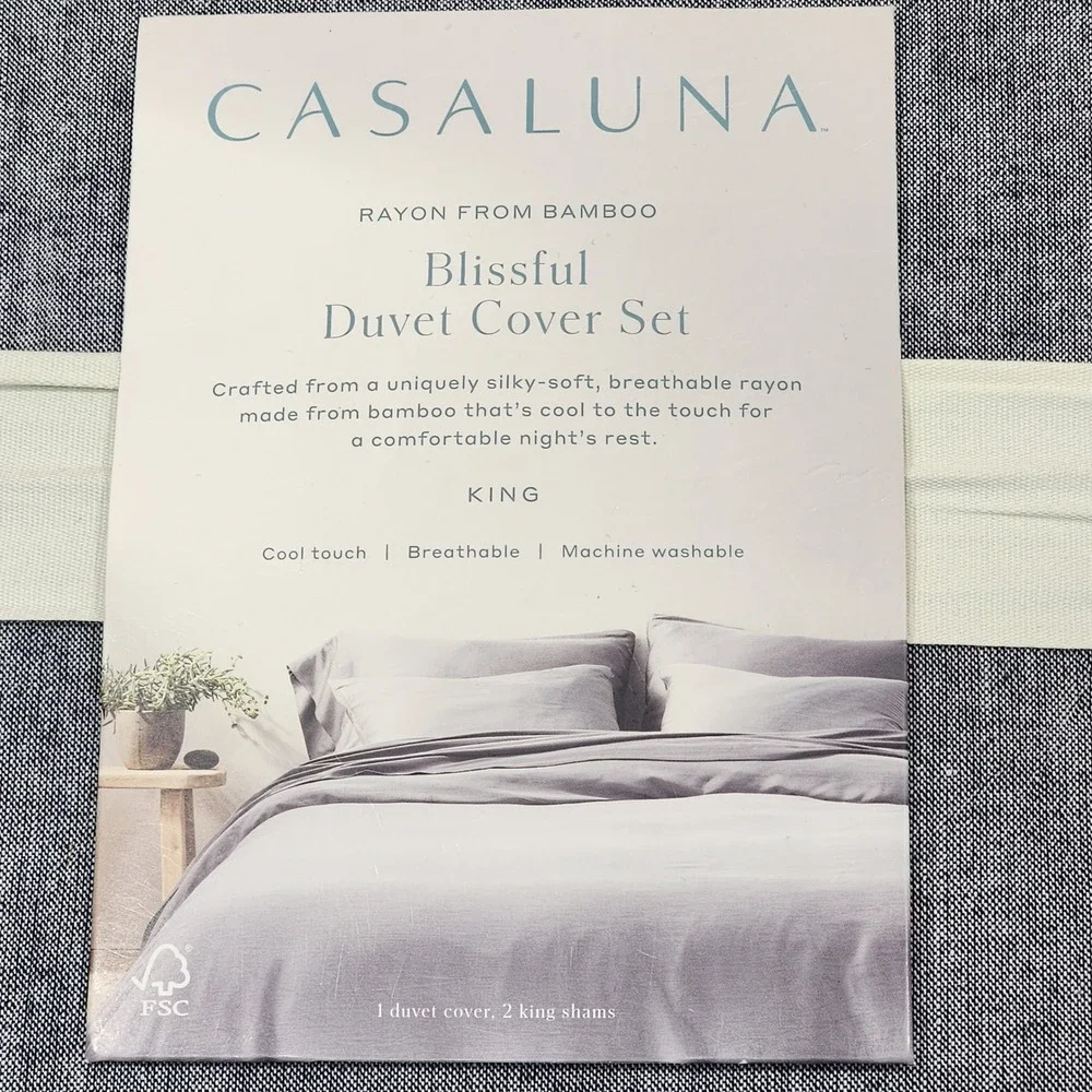 Casaluna Blissful Duvet Cover Set King Rayon from Bamboo 3pc‎ 400TC Dark Gray